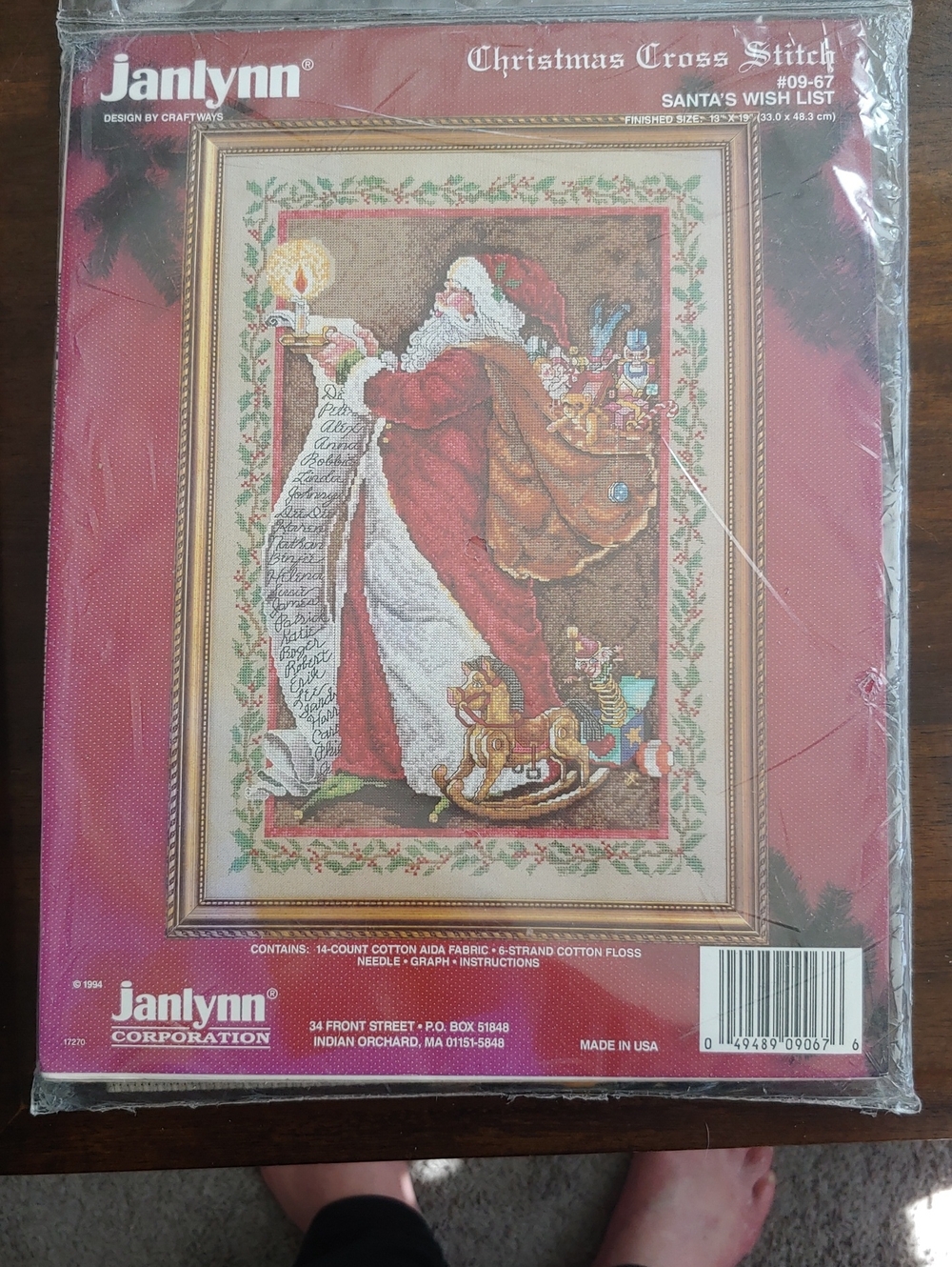 Santa's Wish List Cross Stitch Wall Art - Red & White